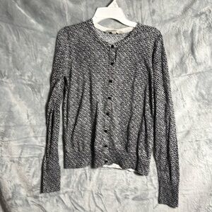 Loft cardigan sweater women’s size small button‎ up black print cute